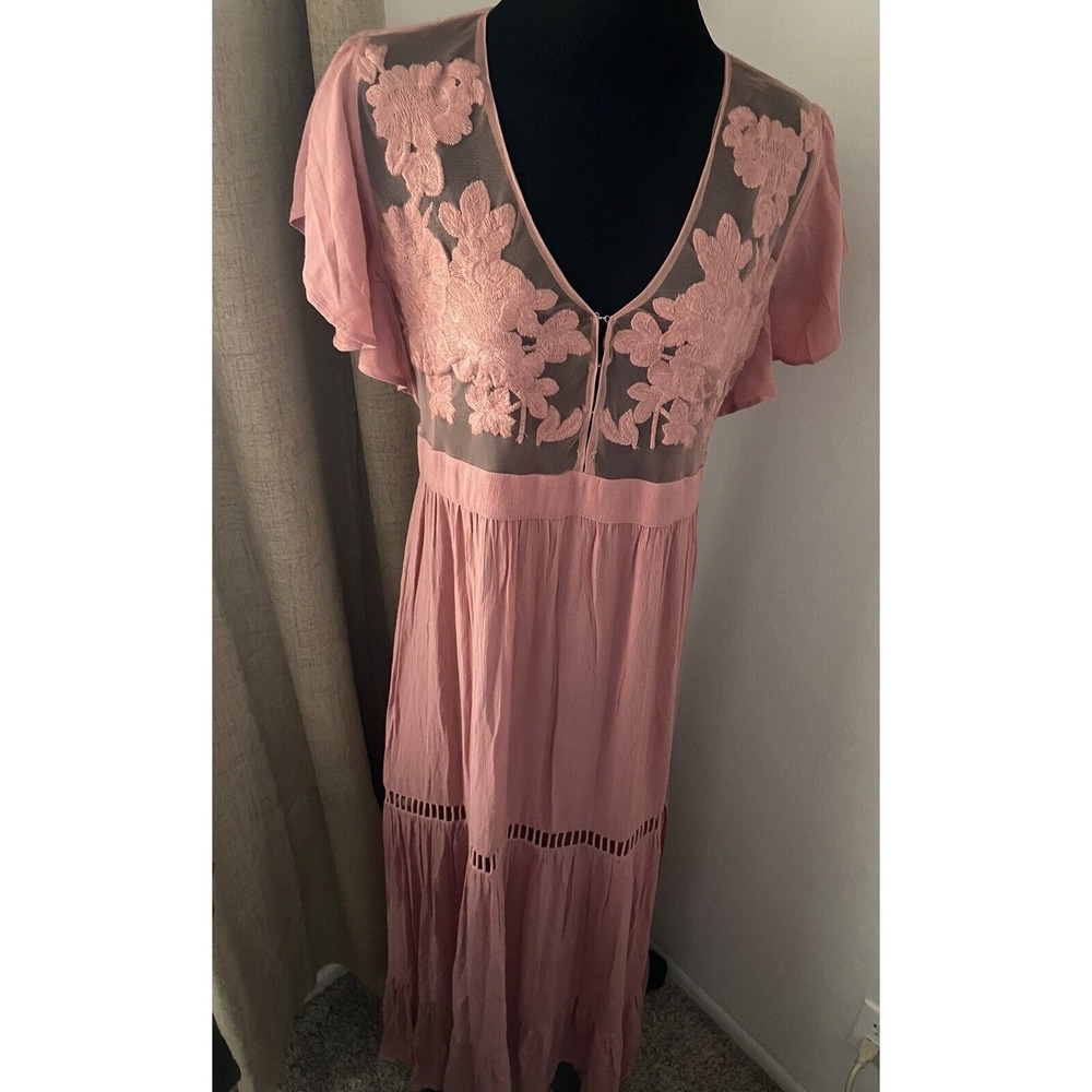 Band of Gypsies All You Need Is Love Pink Maxi Dress Womens Size XS NWT